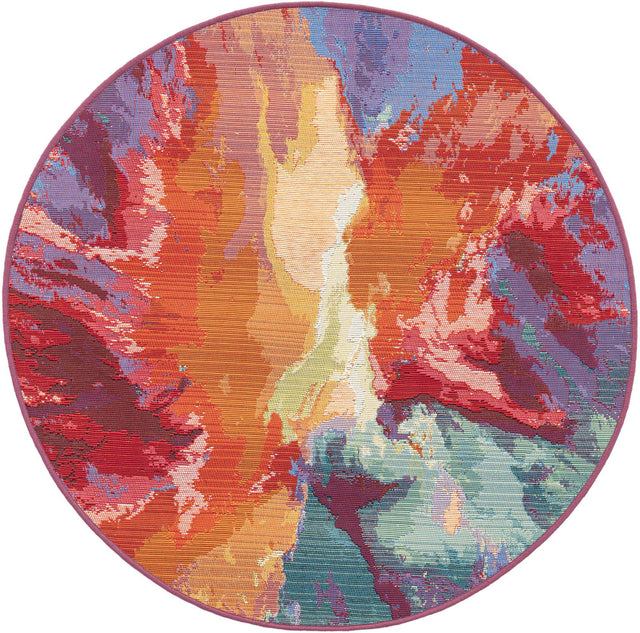 Multicolor 3' 1 x 3' 1 Outdoor Modern Round Area Rug Weather Resistant for Patio, Deck, Terrace, Balcony, Porch 100% Polypropylene Modern Outside Carpet for Sale at Rug Engine