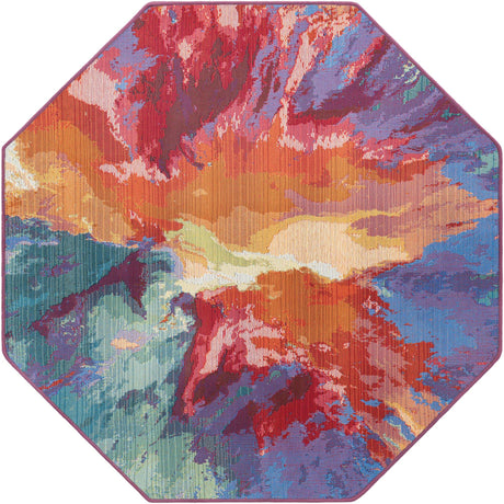 Multicolor 4' 1 x 4' 1 Outdoor Modern Octagon Area Rug Weather Resistant for Patio, Deck, Terrace, Balcony, Porch 100% Polypropylene Modern Outside Carpet for Sale at Rug Engine