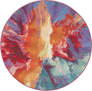 Multicolor 4' 1 x 4' 1 Outdoor Modern Round Area Rug Weather Resistant for Patio, Deck, Terrace, Balcony, Porch 100% Polypropylene Modern Outside Carpet for Sale at Rug Engine