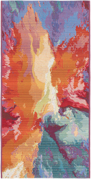 Multicolor 2' x 4' 1 Outdoor Modern Runner Area Rug Weather Resistant for Patio, Deck, Terrace, Balcony, Porch 100% Polypropylene Modern Outside Carpet for Sale at Rug Engine