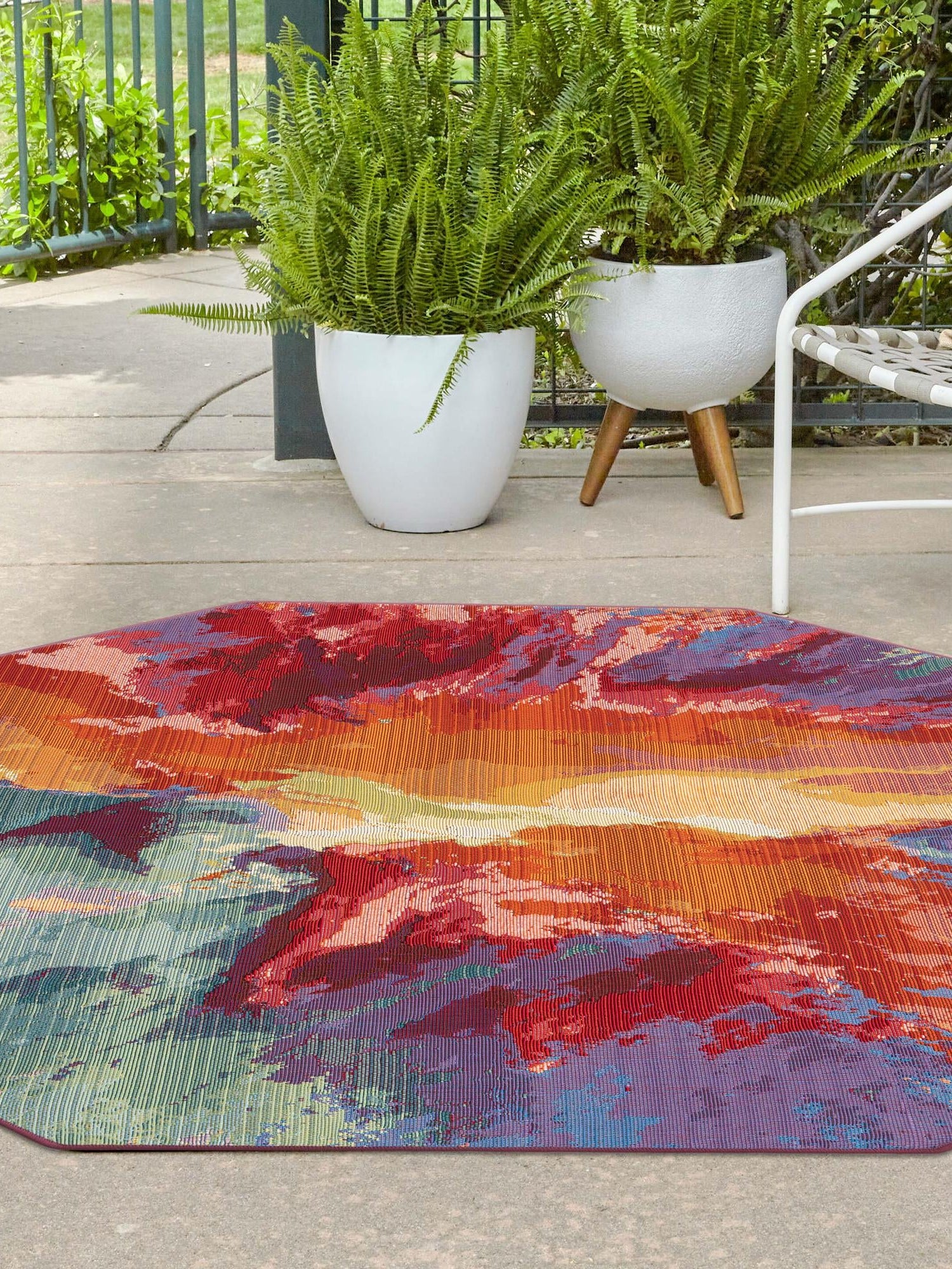 Multicolor 4' 1 x 4' 1 Outdoor Modern Octagon Area Rug Weather Resistant for Patio, Deck, Terrace, Balcony, Porch 100% Polypropylene Modern Outside Carpet for Sale at Rug Engine