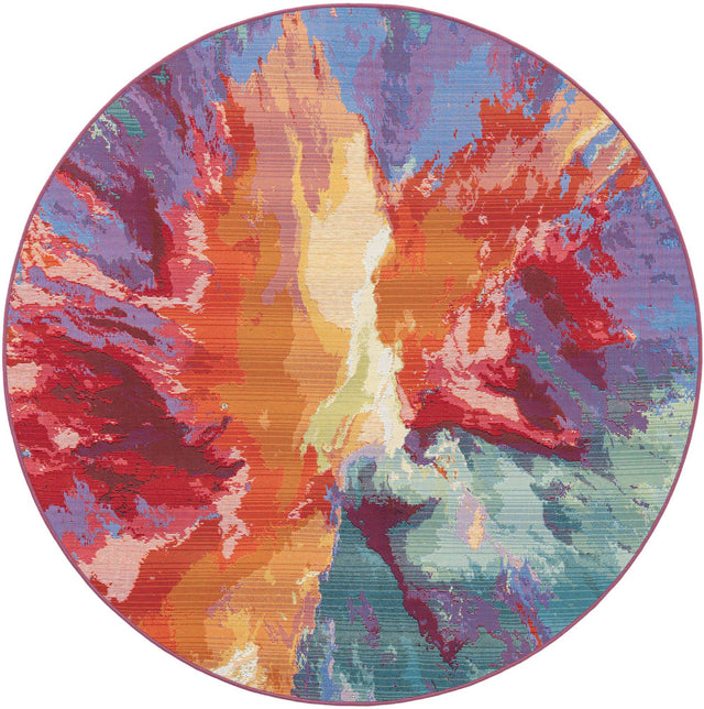 Multicolor 5' 1 x 5' 1 Outdoor Modern Round Area Rug Weather Resistant for Patio, Deck, Terrace, Balcony, Porch 100% Polypropylene Modern Outside Carpet for Sale at Rug Engine