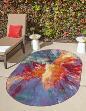 Multicolor 4' 1 x 6' 1 Outdoor Modern Oval Area Rug Weather Resistant for Patio, Deck, Terrace, Balcony, Porch 100% Polypropylene Modern Outside Carpet for Sale at Rug Engine