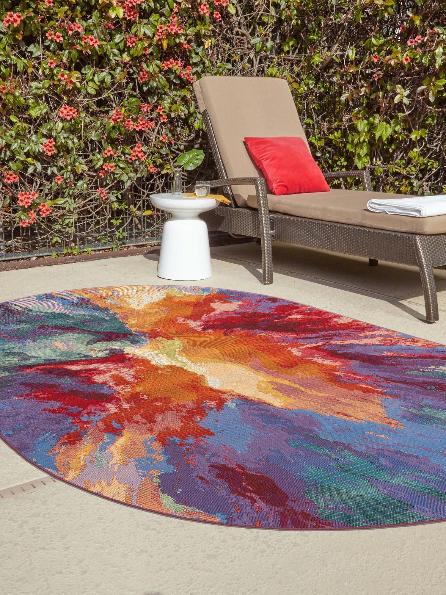 Multicolor 2' 2 x 3' 1 Outdoor Modern Oval Area Rug Weather Resistant for Patio, Deck, Terrace, Balcony, Porch 100% Polypropylene Modern Outside Carpet for Sale at Rug Engine