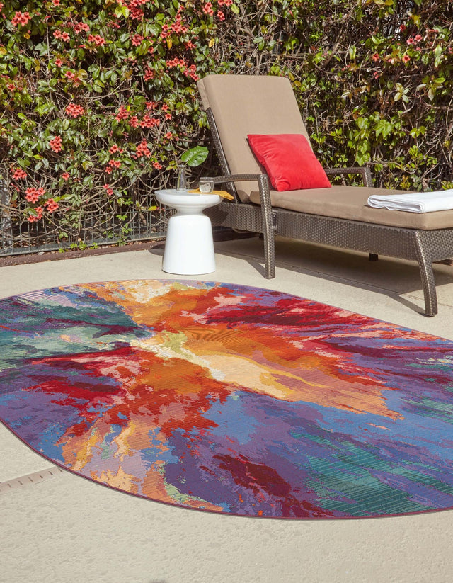 Multicolor 2' 2 x 3' 1 Outdoor Modern Oval Area Rug Weather Resistant for Patio, Deck, Terrace, Balcony, Porch 100% Polypropylene Modern Outside Carpet for Sale at Rug Engine