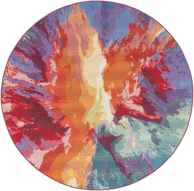 Multicolor 6' 1 x 6' 1 Outdoor Modern Round Area Rug Weather Resistant for Patio, Deck, Terrace, Balcony, Porch 100% Polypropylene Modern Outside Carpet for Sale at Rug Engine