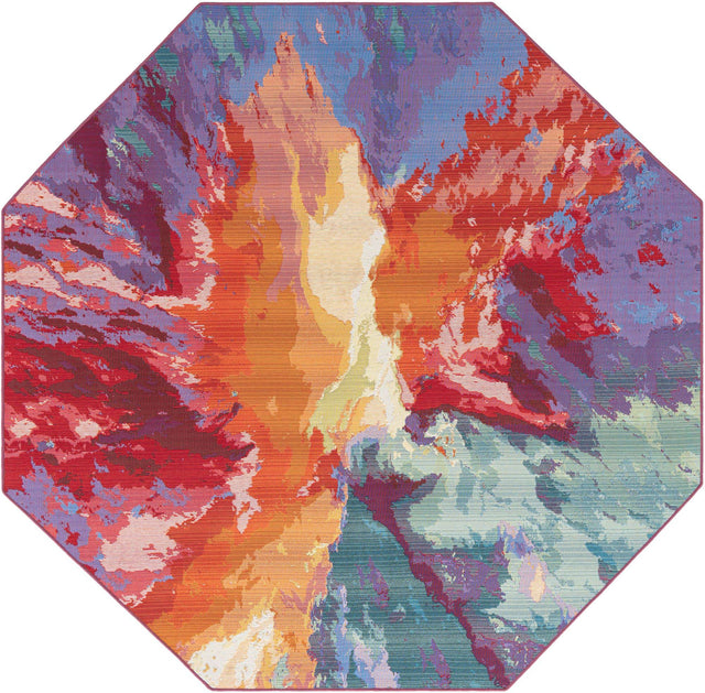 Multicolor 7' 1 x 7' 1 Outdoor Modern Octagon Area Rug Weather Resistant for Patio, Deck, Terrace, Balcony, Porch 100% Polypropylene Modern Outside Carpet for Sale at Rug Engine