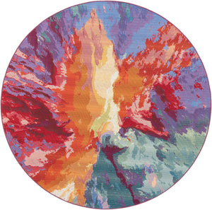 Multicolor 7' 1 x 7' 1 Outdoor Modern Round Area Rug Weather Resistant for Patio, Deck, Terrace, Balcony, Porch 100% Polypropylene Modern Outside Carpet for Sale at Rug Engine