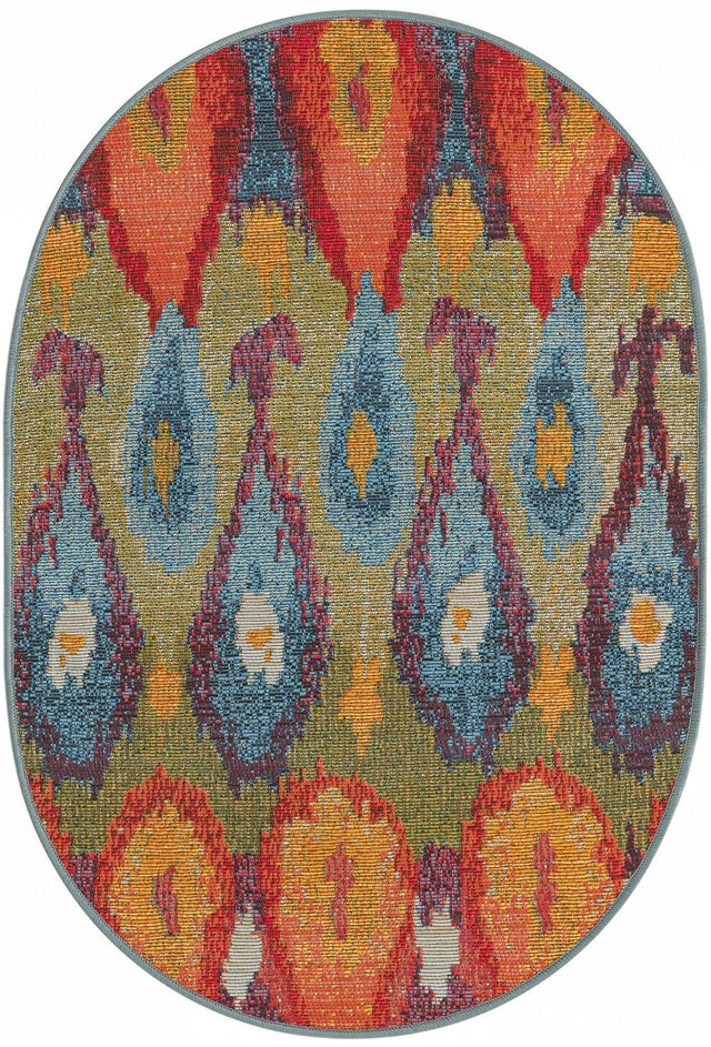 Multicolor 2' 2 x 3' 1 Outdoor Modern Oval Area Rug Weather Resistant for Patio, Deck, Terrace, Balcony, Porch 100% Polypropylene Modern Outside Carpet for Sale at Rug Engine