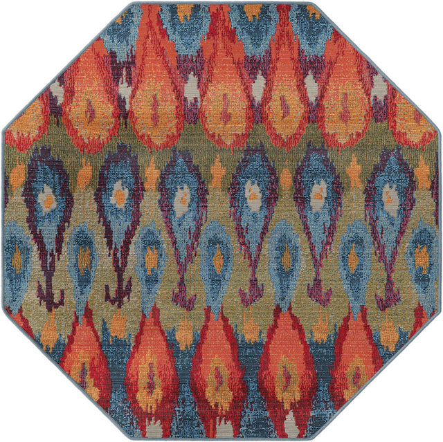 Multicolor 4' 1 x 4' 1 Outdoor Modern Octagon Area Rug Weather Resistant for Patio, Deck, Terrace, Balcony, Porch 100% Polypropylene Modern Outside Carpet for Sale at Rug Engine