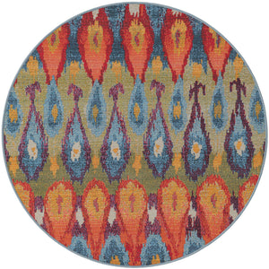 Multicolor 4' 1 x 4' 1 Outdoor Modern Round Area Rug Weather Resistant for Patio, Deck, Terrace, Balcony, Porch 100% Polypropylene Modern Outside Carpet for Sale at Rug Engine