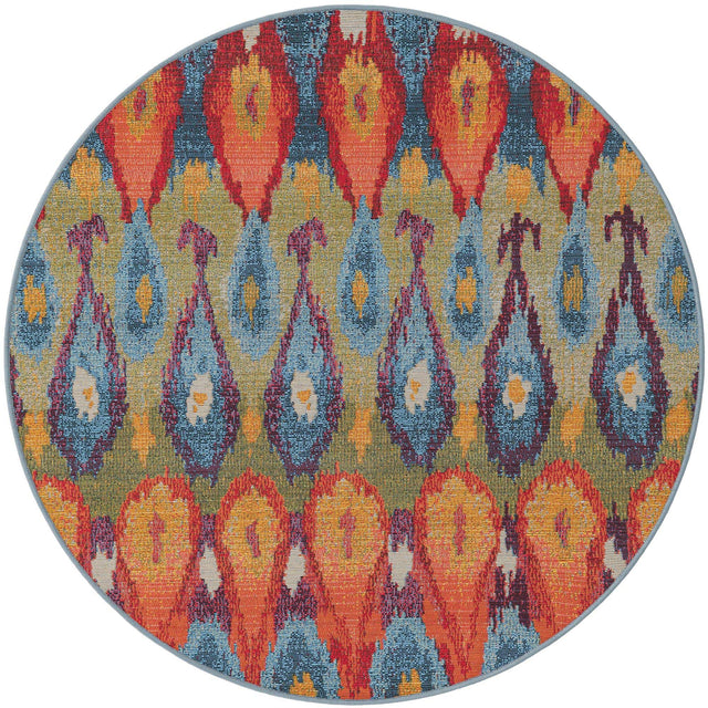 Multicolor 4' 1 x 4' 1 Outdoor Modern Round Area Rug Weather Resistant for Patio, Deck, Terrace, Balcony, Porch 100% Polypropylene Modern Outside Carpet for Sale at Rug Engine