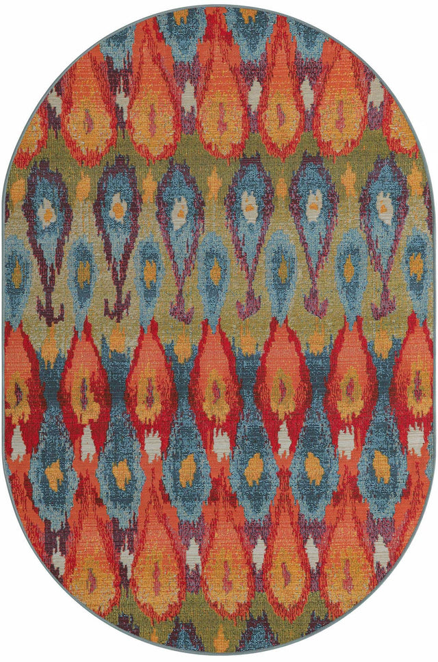 Multicolor 4' 1 x 6' 1 Outdoor Modern Oval Area Rug Weather Resistant for Patio, Deck, Terrace, Balcony, Porch 100% Polypropylene Modern Outside Carpet for Sale at Rug Engine