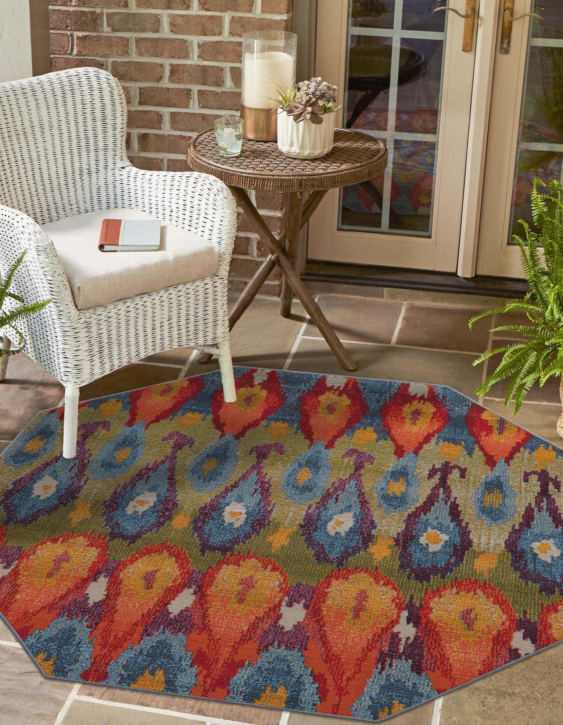 Multicolor 7' 1 x 7' 1 Outdoor Modern Octagon Area Rug Weather Resistant for Patio, Deck, Terrace, Balcony, Porch 100% Polypropylene Modern Outside Carpet for Sale at Rug Engine