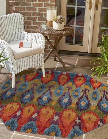 Multicolor 7' 1 x 7' 1 Outdoor Modern Octagon Area Rug Weather Resistant for Patio, Deck, Terrace, Balcony, Porch 100% Polypropylene Modern Outside Carpet for Sale at Rug Engine