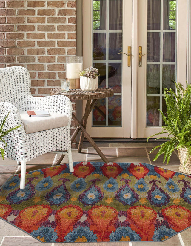 Multicolor 8' x 8' Outdoor Modern Octagon Rug