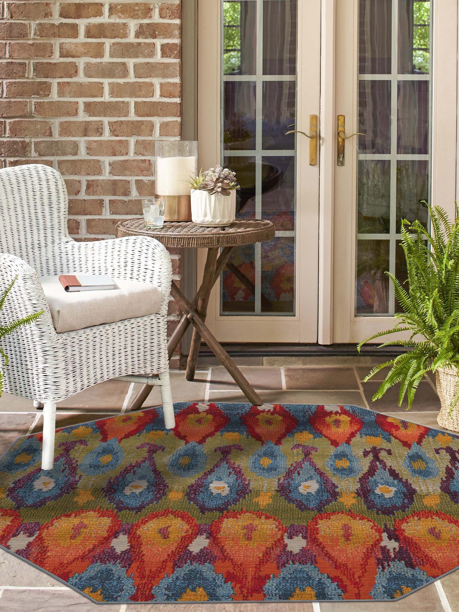 Multicolor 7' 1 x 7' 1 Outdoor Modern Octagon Area Rug Weather Resistant for Patio, Deck, Terrace, Balcony, Porch 100% Polypropylene Modern Outside Carpet for Sale at Rug Engine