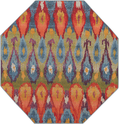 Multicolor 5' 3 x 5' 3 Outdoor Modern Octagon Area Rug Weather Resistant for Patio, Deck, Terrace, Balcony, Porch 100% Polypropylene Modern Outside Carpet for Sale at Rug Engine