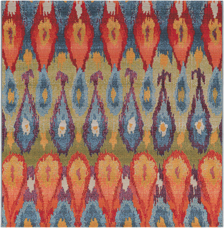 Multicolor 5' 3 x 5' 3 Outdoor Modern Square Area Rug Weather Resistant for Patio, Deck, Terrace, Balcony, Porch 100% Polypropylene Modern Outside Carpet for Sale at Rug Engine