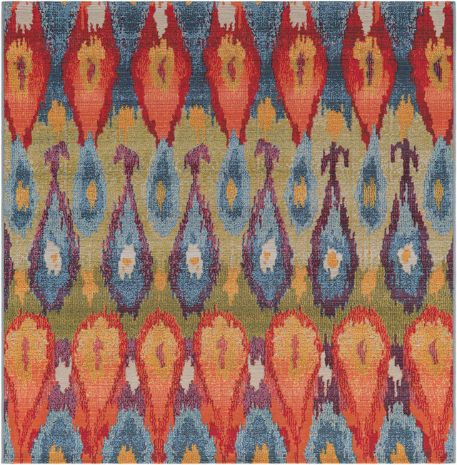 Multicolor 5' 3 x 5' 3 Outdoor Modern Square Area Rug Weather Resistant for Patio, Deck, Terrace, Balcony, Porch 100% Polypropylene Modern Outside Carpet for Sale at Rug Engine