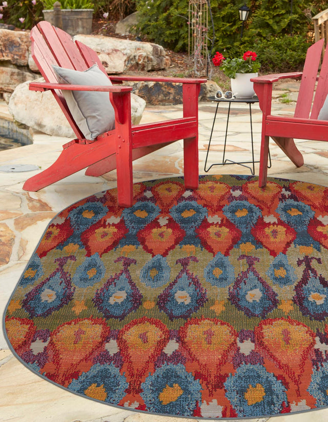 Multicolor 4' 1 x 6' 1 Outdoor Modern Oval Area Rug Weather Resistant for Patio, Deck, Terrace, Balcony, Porch 100% Polypropylene Modern Outside Carpet for Sale at Rug Engine