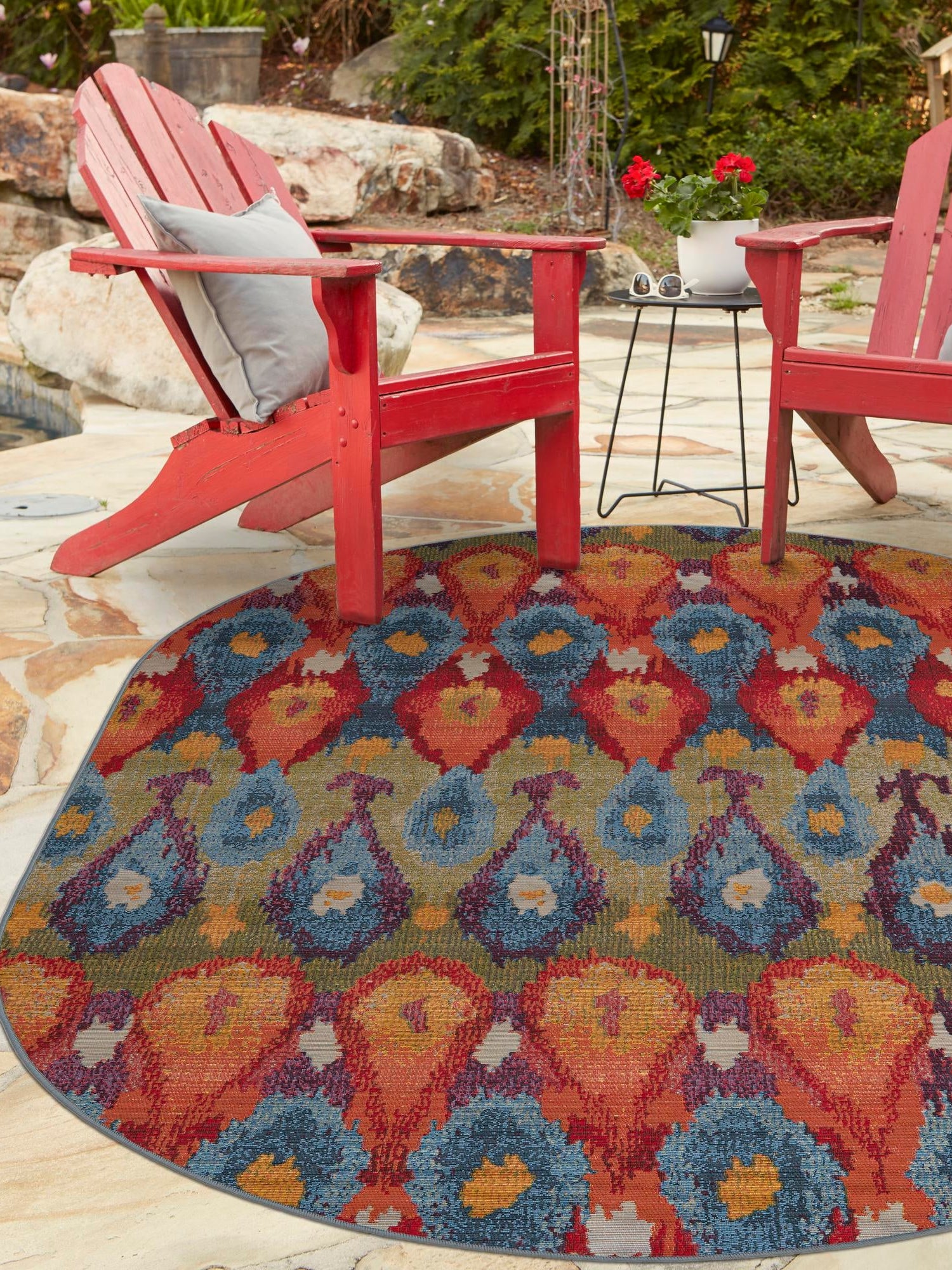 Multicolor 2' 2 x 3' 1 Outdoor Modern Oval Area Rug Weather Resistant for Patio, Deck, Terrace, Balcony, Porch 100% Polypropylene Modern Outside Carpet for Sale at Rug Engine