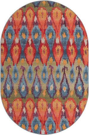 Multicolor 5' 3 x 8' Outdoor Modern Oval Area Rug Weather Resistant for Patio, Deck, Terrace, Balcony, Porch 100% Polypropylene Modern Outside Carpet for Sale at Rug Engine