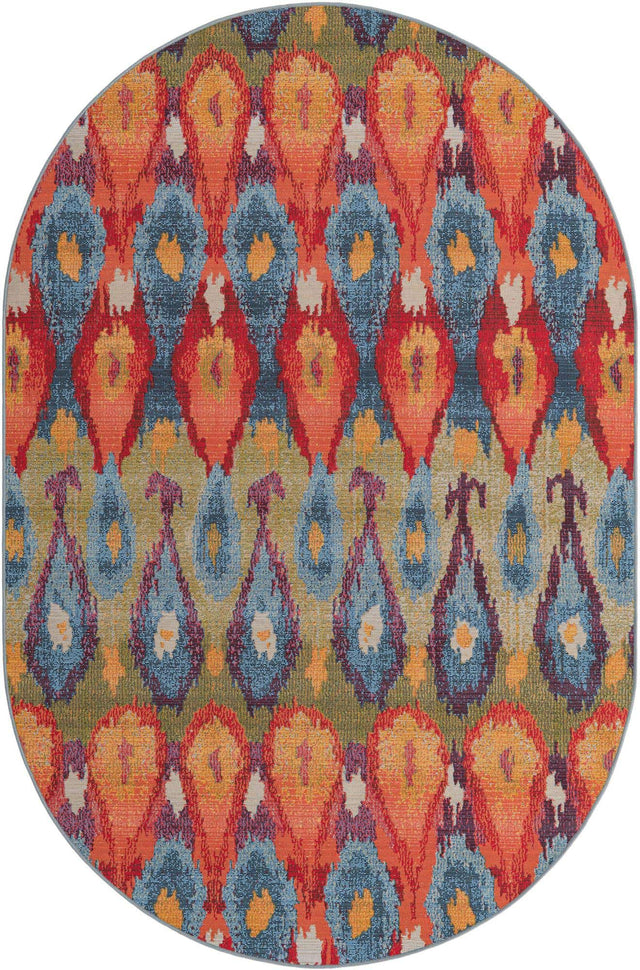 Multicolor 5' 3 x 8' Outdoor Modern Oval Area Rug Weather Resistant for Patio, Deck, Terrace, Balcony, Porch 100% Polypropylene Modern Outside Carpet for Sale at Rug Engine