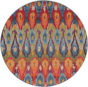 Multicolor 6' 1 x 6' 1 Outdoor Modern Round Area Rug Weather Resistant for Patio, Deck, Terrace, Balcony, Porch 100% Polypropylene Modern Outside Carpet for Sale at Rug Engine