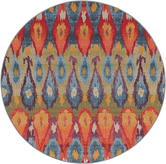 Multicolor 6' 1 x 6' 1 Outdoor Modern Round Area Rug Weather Resistant for Patio, Deck, Terrace, Balcony, Porch 100% Polypropylene Modern Outside Carpet for Sale at Rug Engine