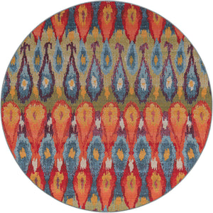 Multicolor 7' 1 x 7' 1 Outdoor Modern Round Area Rug Weather Resistant for Patio, Deck, Terrace, Balcony, Porch 100% Polypropylene Modern Outside Carpet for Sale at Rug Engine