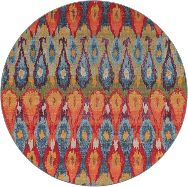 Multicolor 7' 1 x 7' 1 Outdoor Modern Round Area Rug Weather Resistant for Patio, Deck, Terrace, Balcony, Porch 100% Polypropylene Modern Outside Carpet for Sale at Rug Engine