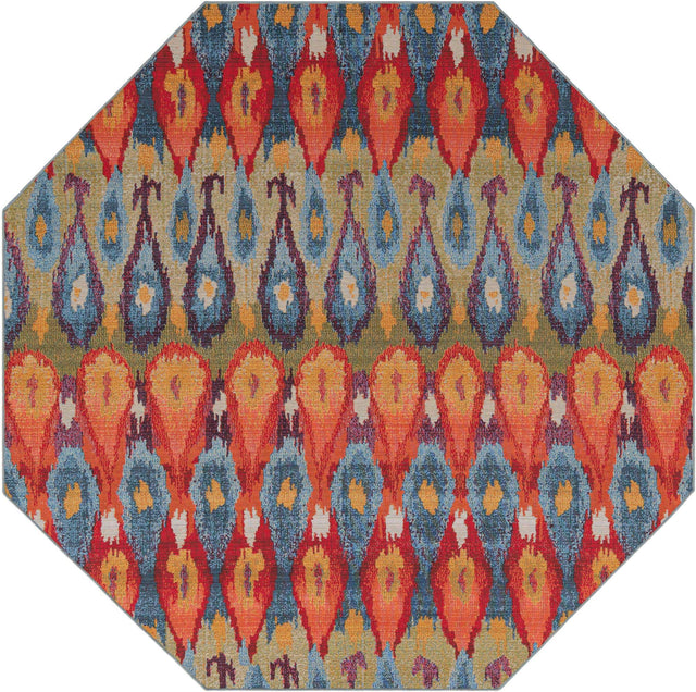 Multicolor 8' x 8' Outdoor Modern Octagon Rug