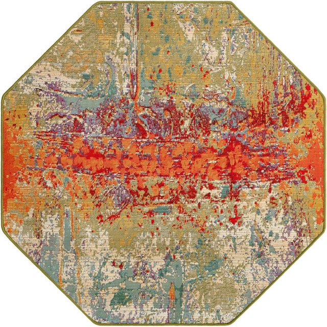 Multicolor 4' 1 x 4' 1 Outdoor Modern Octagon Area Rug Weather Resistant for Patio, Deck, Terrace, Balcony, Porch 100% Polypropylene Modern Outside Carpet for Sale at Rug Engine