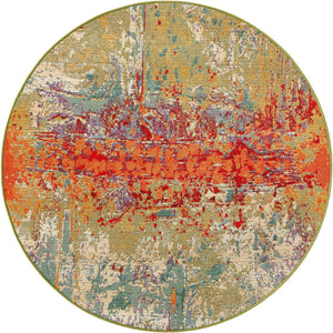 Multicolor 4' 1 x 4' 1 Outdoor Modern Round Area Rug Weather Resistant for Patio, Deck, Terrace, Balcony, Porch 100% Polypropylene Modern Outside Carpet for Sale at Rug Engine