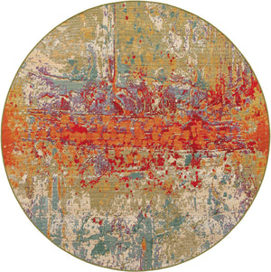 Multicolor 6' 1 x 6' 1 Outdoor Modern Round Area Rug Weather Resistant for Patio, Deck, Terrace, Balcony, Porch 100% Polypropylene Modern Outside Carpet for Sale at Rug Engine
