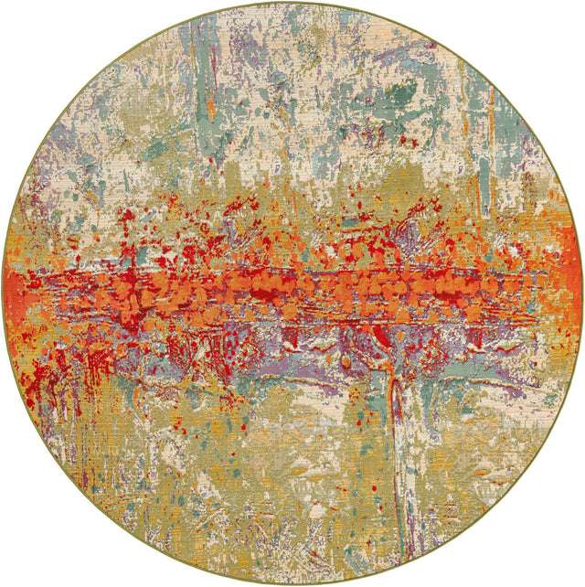 Multicolor 7' 1 x 7' 1 Outdoor Modern Round Area Rug Weather Resistant for Patio, Deck, Terrace, Balcony, Porch 100% Polypropylene Modern Outside Carpet for Sale at Rug Engine