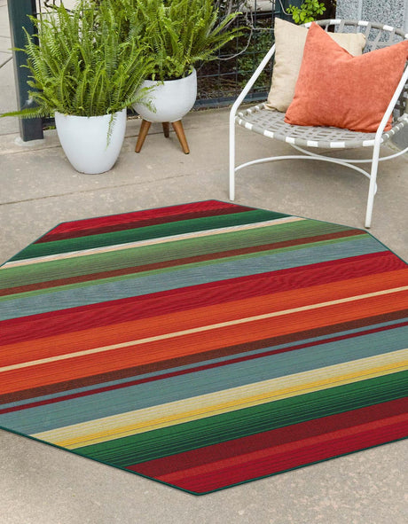 Multicolor 7' 1 x 7' 1 Outdoor Modern Octagon Rug