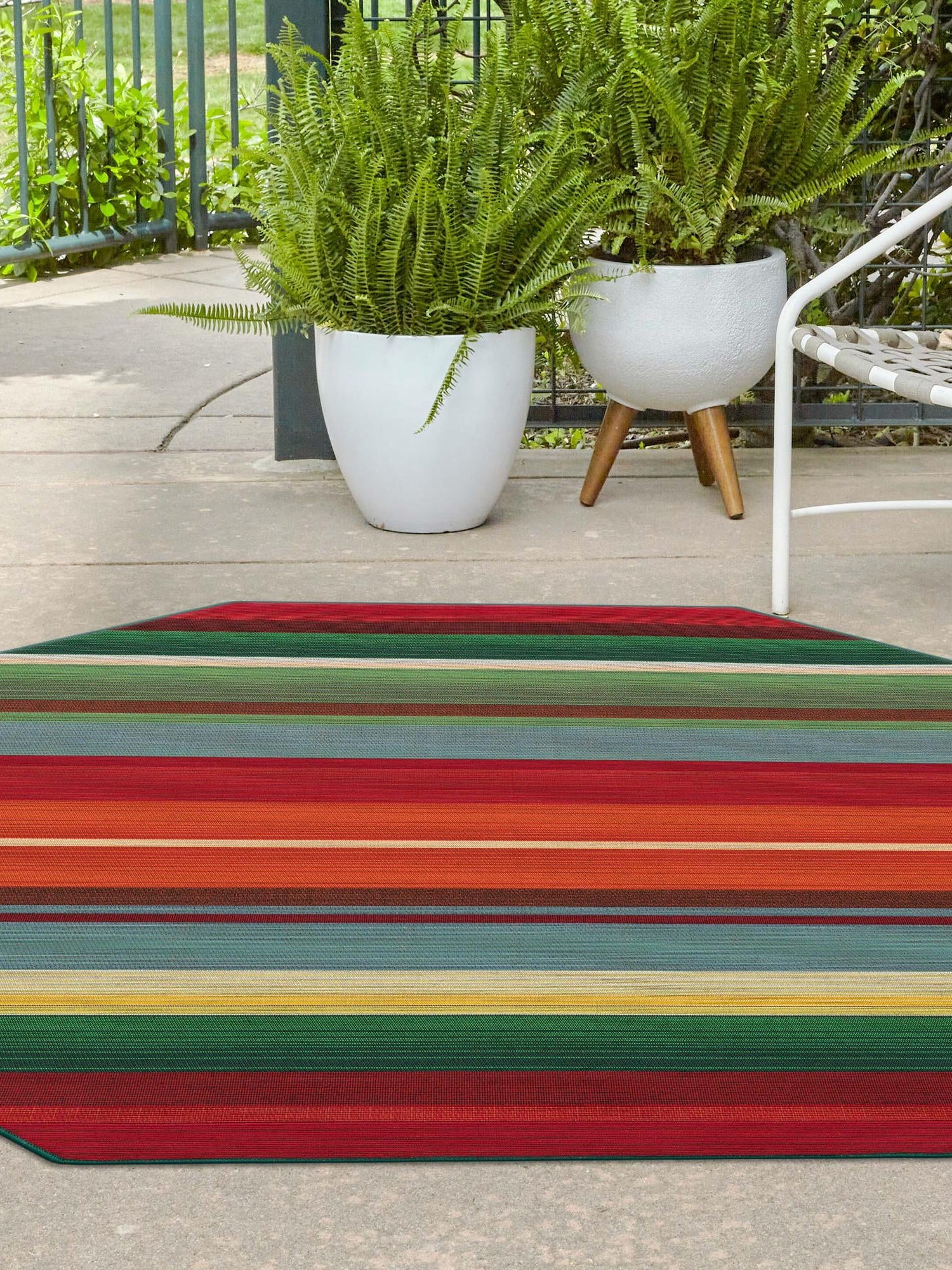 Multicolor 5' 3 x 5' 3 Outdoor Modern Octagon Area Rug Weather Resistant for Patio, Deck, Terrace, Balcony, Porch 100% Polypropylene Modern Outside Carpet for Sale at Rug Engine