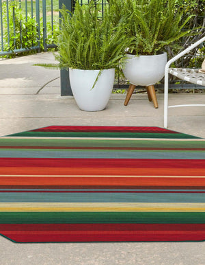 Multicolor 5' 3 x 5' 3 Outdoor Modern Octagon Area Rug Weather Resistant for Patio, Deck, Terrace, Balcony, Porch 100% Polypropylene Modern Outside Carpet for Sale at Rug Engine