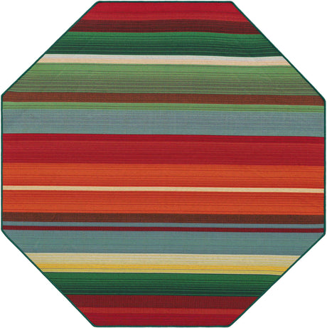 Multicolor 5' 3 x 5' 3 Outdoor Modern Octagon Area Rug Weather Resistant for Patio, Deck, Terrace, Balcony, Porch 100% Polypropylene Modern Outside Carpet for Sale at Rug Engine