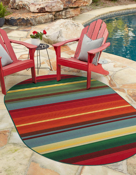 Multicolor 2' 2 x 3' 1 Outdoor Modern Oval Area Rug Weather Resistant for Patio, Deck, Terrace, Balcony, Porch 100% Polypropylene Modern Outside Carpet for Sale at Rug Engine