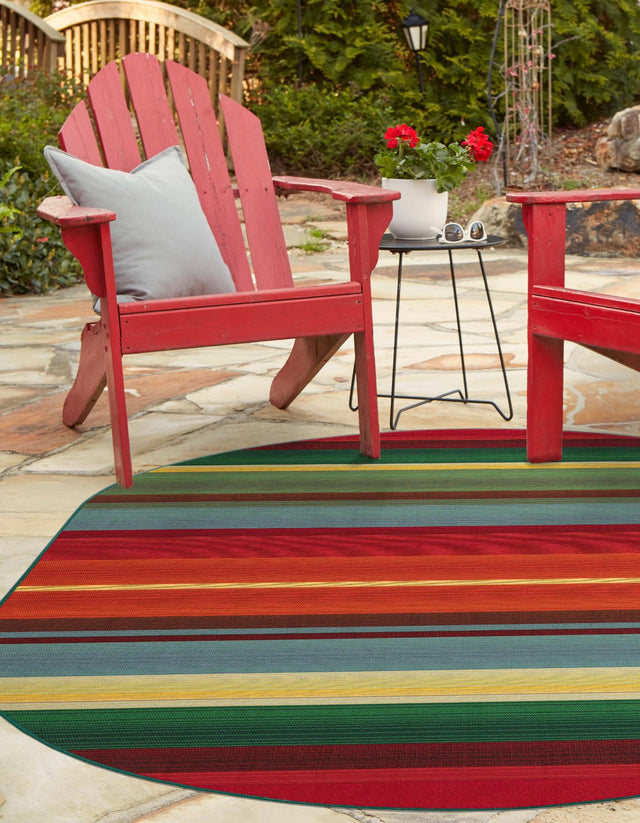 Multicolor 2' 2 x 3' 1 Outdoor Modern Oval Area Rug Weather Resistant for Patio, Deck, Terrace, Balcony, Porch 100% Polypropylene Modern Outside Carpet for Sale at Rug Engine