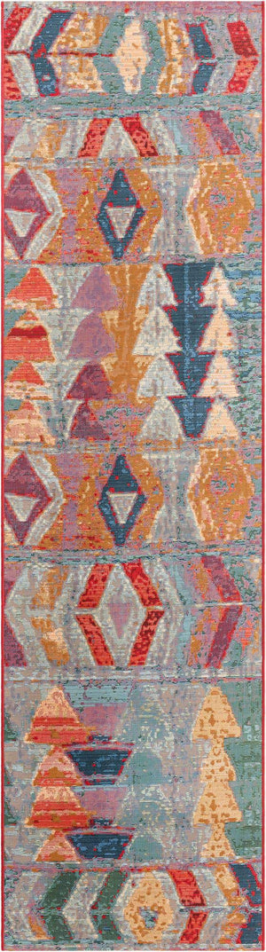 Multicolor 2' 7 x 10' Outdoor Modern Runner Area Rug Weather Resistant for Patio, Deck, Terrace, Balcony, Porch 100% Polypropylene Modern Outside Carpet for Sale at Rug Engine
