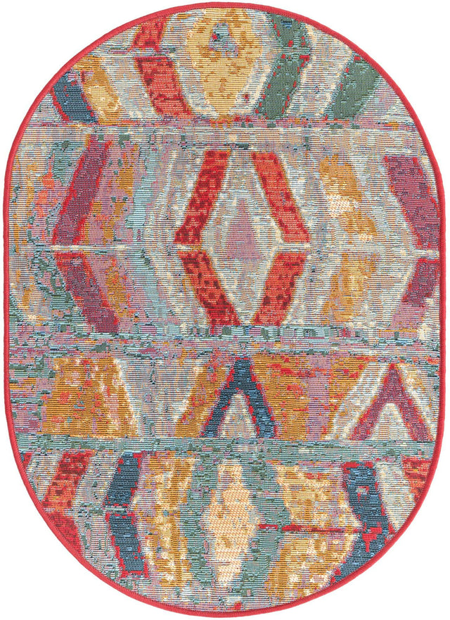 Multicolor 2' 2 x 3' 1 Outdoor Modern Oval Area Rug Weather Resistant for Patio, Deck, Terrace, Balcony, Porch 100% Polypropylene Modern Outside Carpet for Sale at Rug Engine