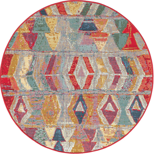 Multicolor 4' 1 x 4' 1 Outdoor Modern Round Area Rug Weather Resistant for Patio, Deck, Terrace, Balcony, Porch 100% Polypropylene Modern Outside Carpet for Sale at Rug Engine