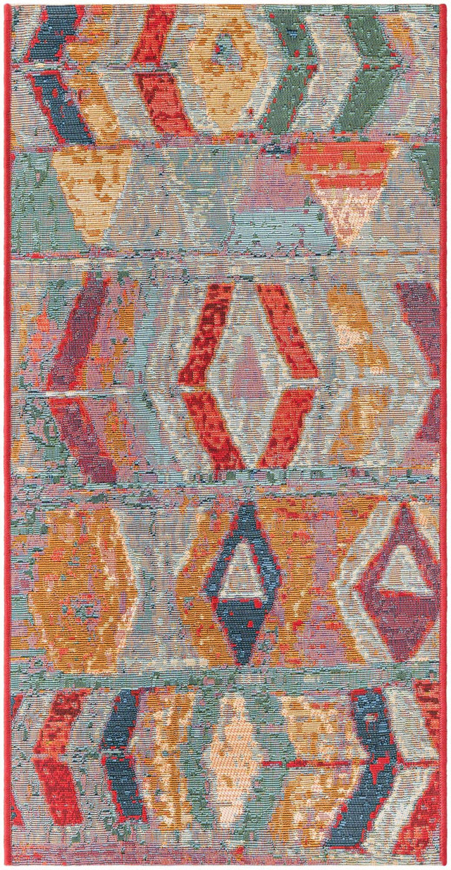 Multicolor 2' x 4' 1 Outdoor Modern Runner Area Rug Weather Resistant for Patio, Deck, Terrace, Balcony, Porch 100% Polypropylene Modern Outside Carpet for Sale at Rug Engine
