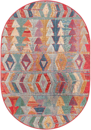 Multicolor 4' 1 x 6' 1 Outdoor Modern Oval Area Rug Weather Resistant for Patio, Deck, Terrace, Balcony, Porch 100% Polypropylene Modern Outside Carpet for Sale at Rug Engine