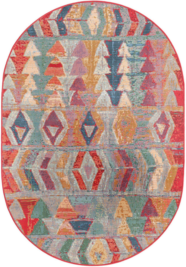 Multicolor 4' 1 x 6' 1 Outdoor Modern Oval Area Rug Weather Resistant for Patio, Deck, Terrace, Balcony, Porch 100% Polypropylene Modern Outside Carpet for Sale at Rug Engine