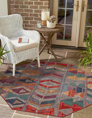 Multicolor 7' 10 x 7' 10 Outdoor Modern Octagon Area Rug Weather Resistant for Patio, Deck, Terrace, Balcony, Porch 100% Polypropylene Modern Outside Carpet for Sale at Rug Engine